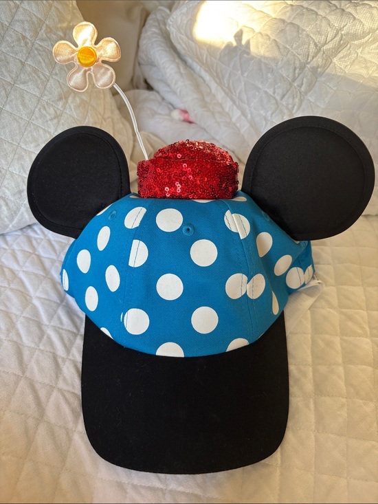 Disney Accessories - Disney Blue and White Polka Dot Minnie Ear Hat with Red Sequin Top and Daisy
